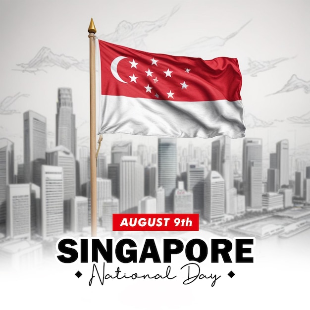 PSD singapore national independence day social media post template with singapore national day banner