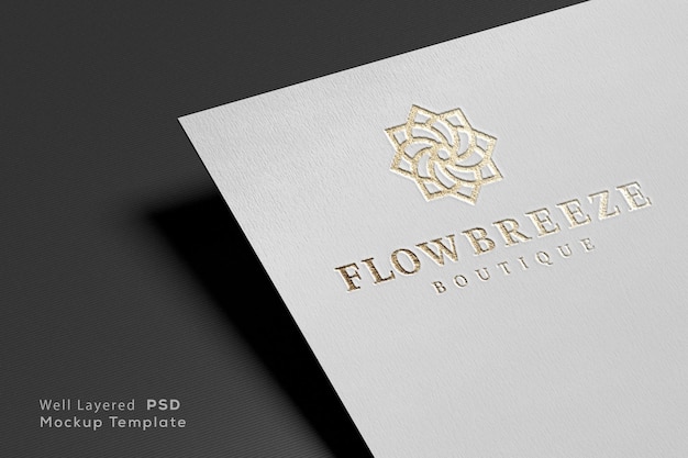 Single business card paper mockup emboss and bevel text gold style