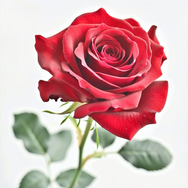 A Single Full Red Rose Its Beauty Emphasized Against A White Background