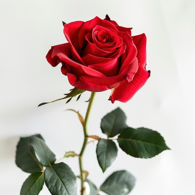 A Single Full Red Rose Its Beauty Emphasized Against A White Background