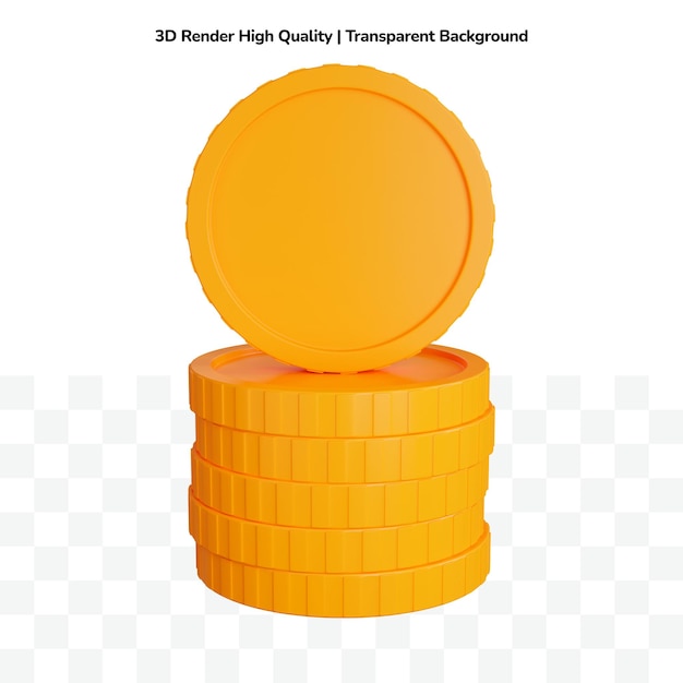 Single gold coin stack with one coin on 3d render illustration