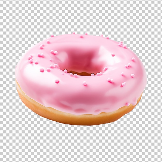 A single pink donut isolated on transparent background