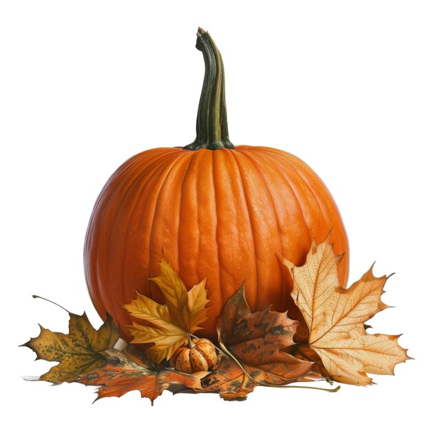 A Single Pumpkin with Autumn Leaves