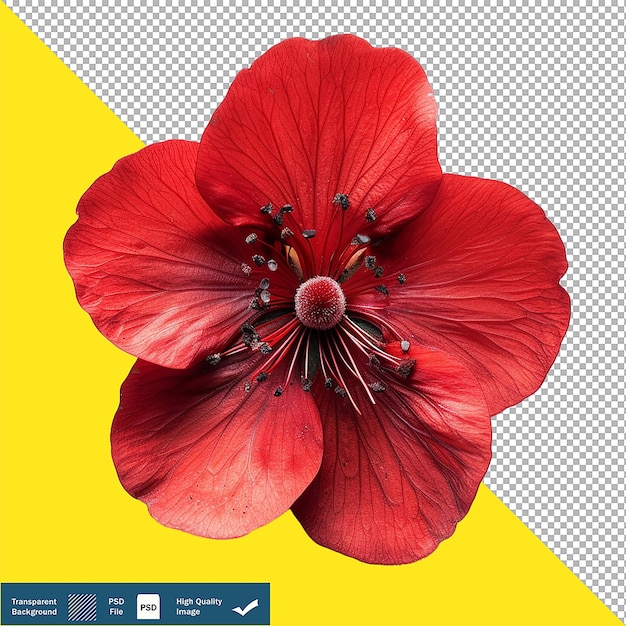 Single Red Small Flower Shot from Above transparent background PNG PSD