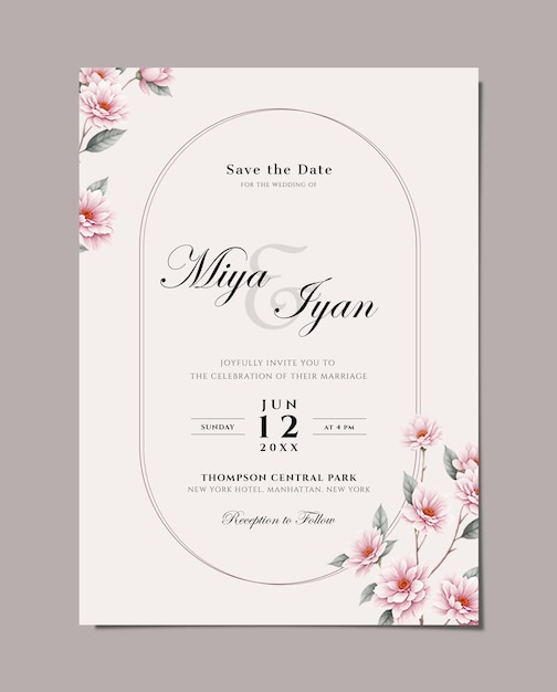 PSD single sided wedding invitation card template with flower background