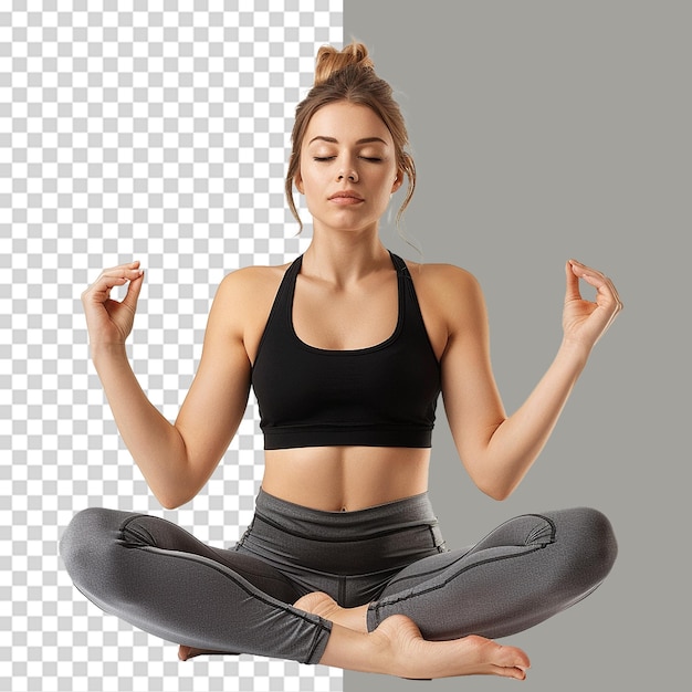 single Women with sportswear doing yoga png isolated on transparent background