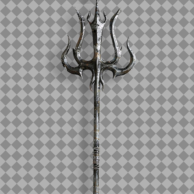 Sinister Barbed Steel Trident Showcasing a Menacing Design T PNG Game Asset on Clean Background