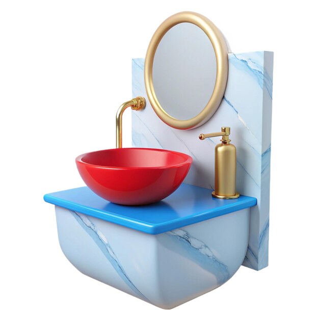 a sink with a red bowl on it and a red bowl on the top