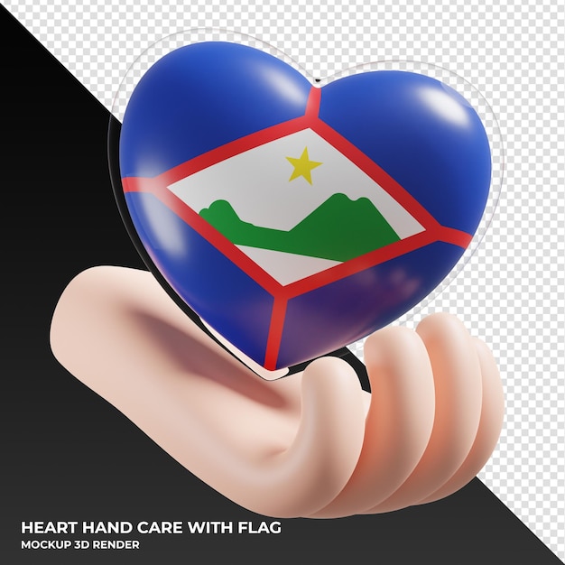 Sint Eustatius flag with heart hand care realistic 3d textured