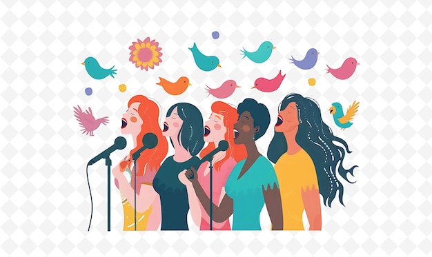 PSD siren characters singing in a choir design is harmonious and flat illustration festival theme art