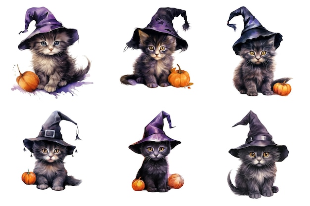 Six Adorable Kittens Dressed as Witches for Halloween