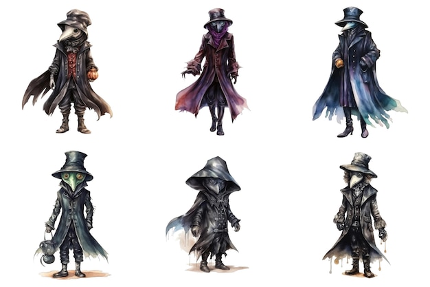 PSD six anthropomorphic plague doctors in various outfits