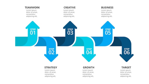 Six arrows infographic elements Business template for presentation Concept with 6 options or steps