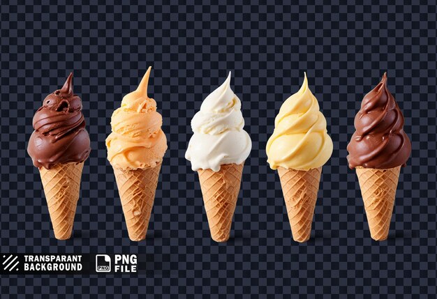 PSD six ice cream cones with one that says quot creme quot on the bottom