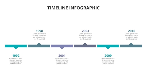 Six rectangles with arrows for timeline infographics Slide for presentation and data visualization