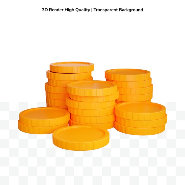 Six stack gold coins on white background 3d render illustration