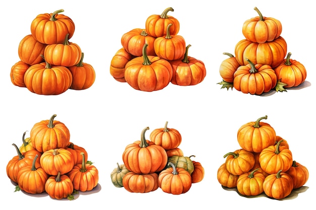 Six Stacks of Pumpkins Autumn Harvest