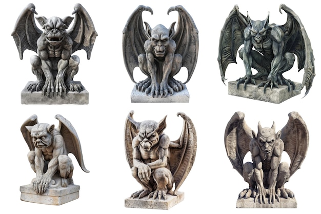 PSD six stone gargoyles with wings in various poses