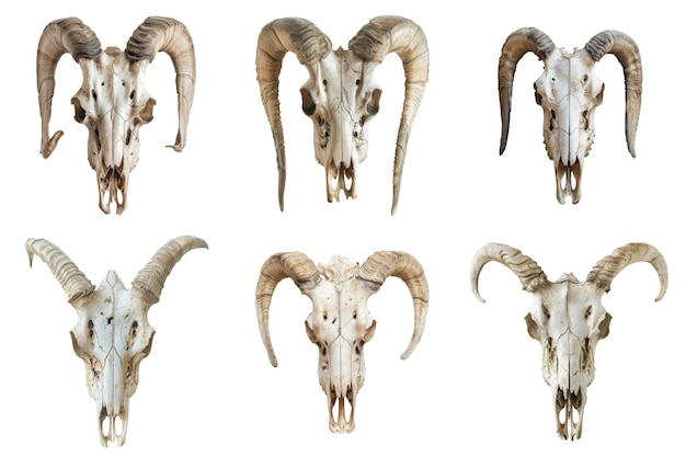 PSD six variations of a ram skull with curved horns