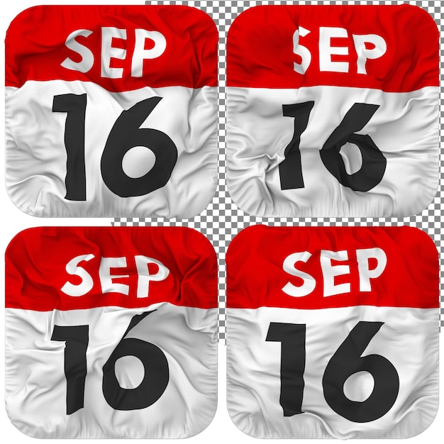 Sixteenth 16th Date Calendar Icon Isolated Four Waving Style Bump Texture 3D Rendering