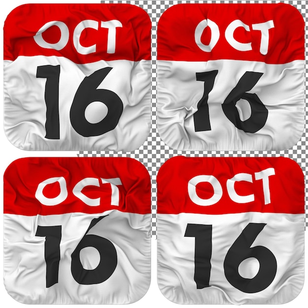 Sixteenth 16th October Date Calendar Icon Isolated Four Waving Style Bump Texture 3D Rendering