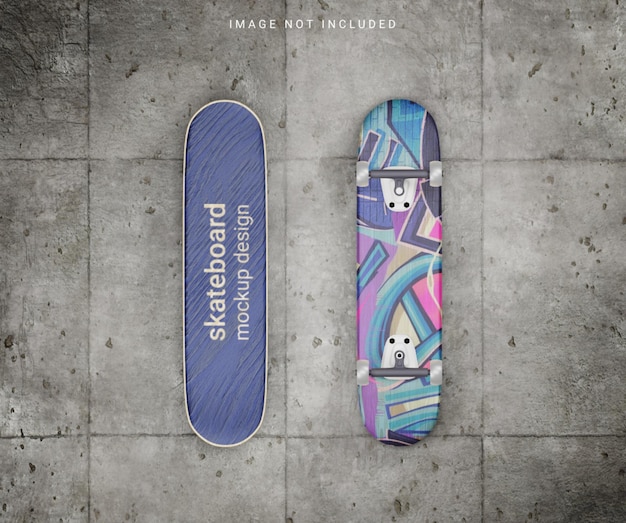 Skateboard mockup stacked on concrete