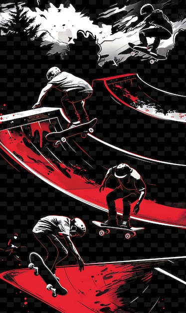 Skateboard Park Setting With Skaters and Bmx Bikers for Elec Flat Illustration Poster Design