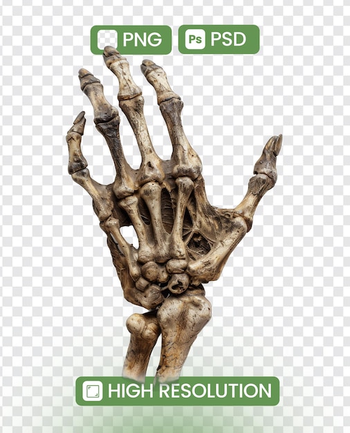 Skeletal zombie hand isolated on transparent background png