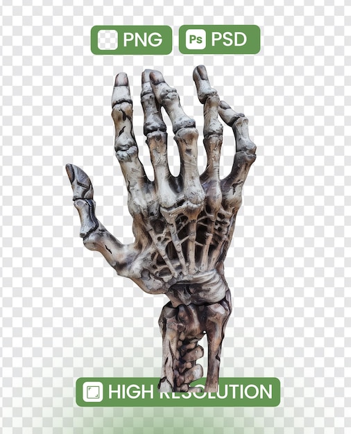 Skeletal zombie hand isolated on transparent background Spooky and macabre Halloweenthemed graphic png