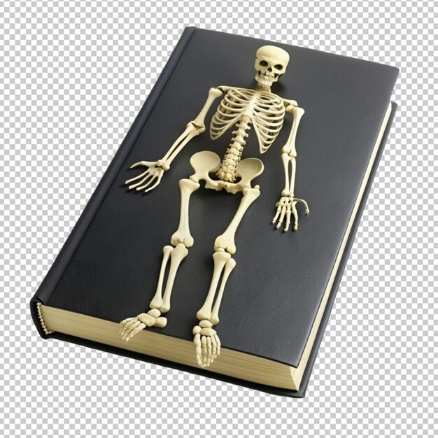 PSD skeleton book black and white isolated on transparent background