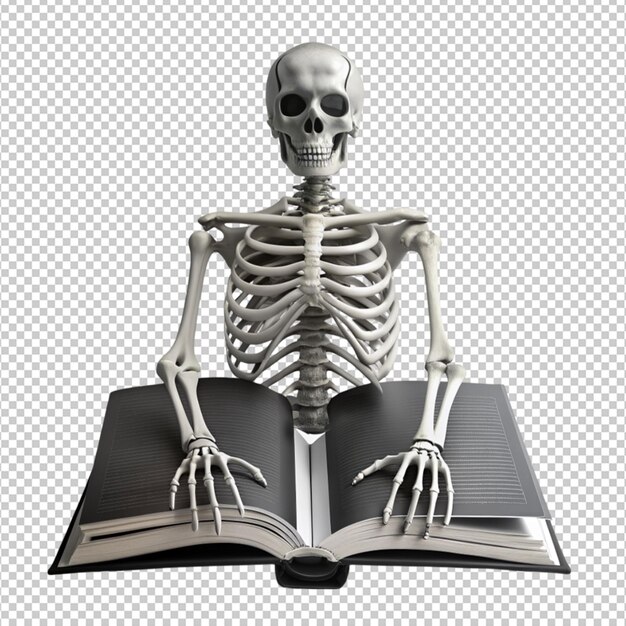 PSD skeleton book black and white isolated on transparent background