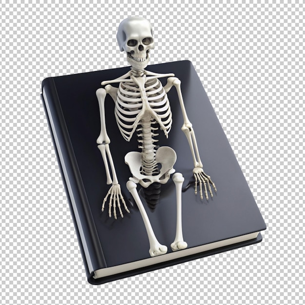 PSD skeleton book black and white isolated on transparent background