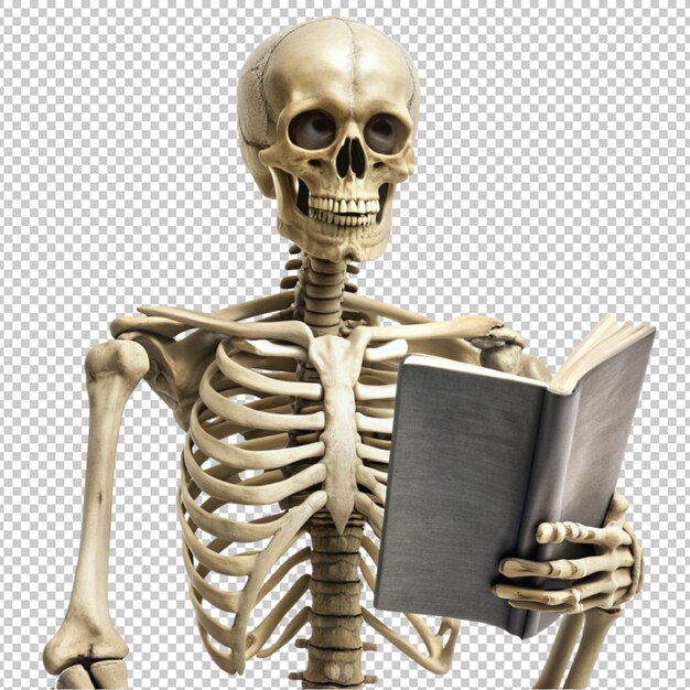 PSD skeleton book black and white isolated on transparent background