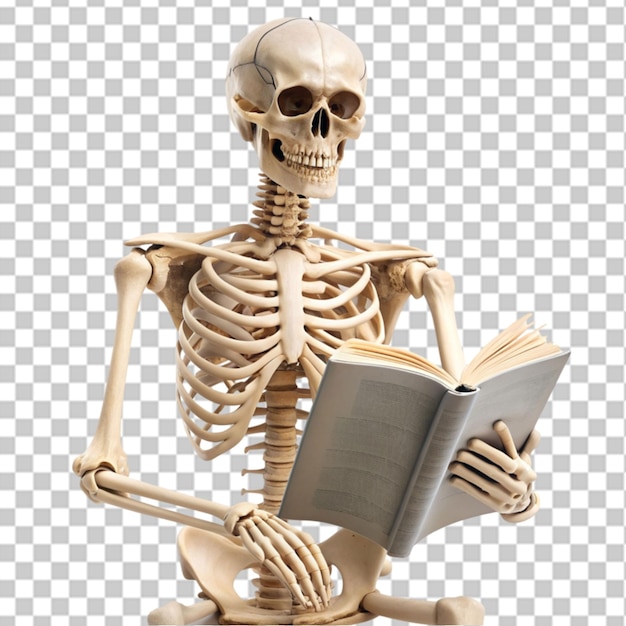 PSD skeleton reading a book isolated on transparent background