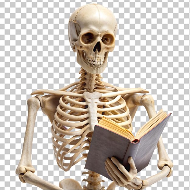 PSD skeleton reading a book isolated on transparent background