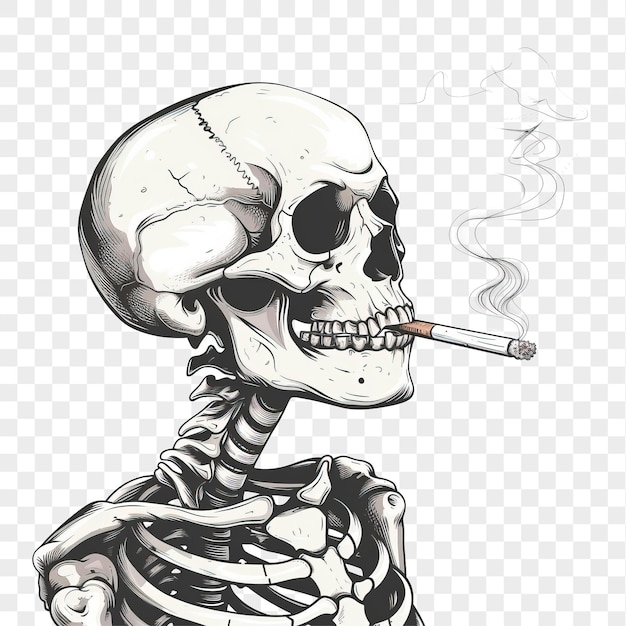 PSD skeleton smoking cigarette isolated on transparent background png