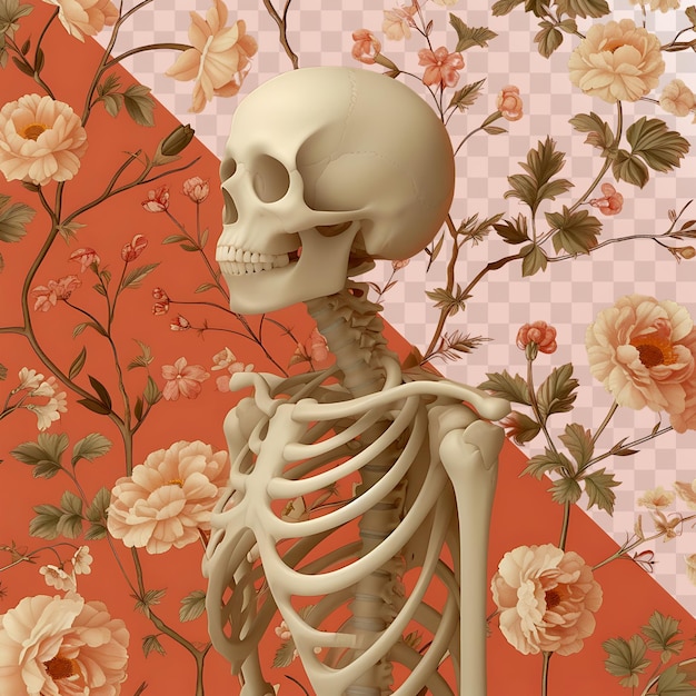 PSD a skeleton with a flowered background and a picture of a skeleton