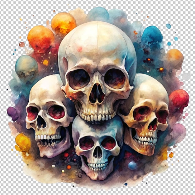 PSD skeletons skulls halloween watercolor isolated on transparent background