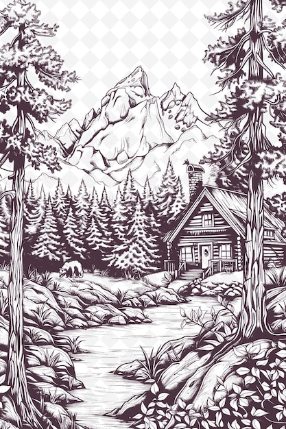 a sketch of a cabin in the woods