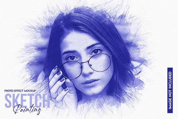 Sketch painting photo effect mockup