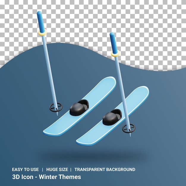 PSD ski 3d illustration with transparent background