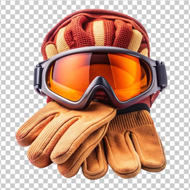 Ski goggles with orange and red lenses on transparent background