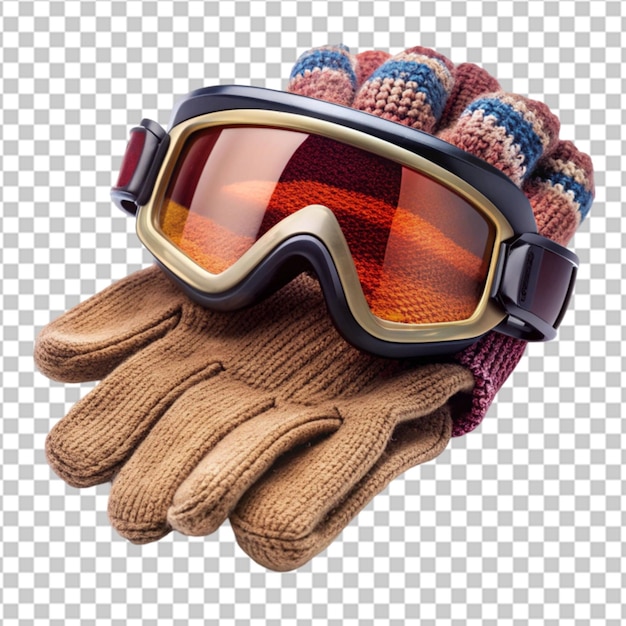 Ski goggles with orange and red lenses on transparent background