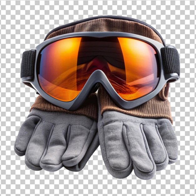 Ski goggles with orange and red lenses on transparent background