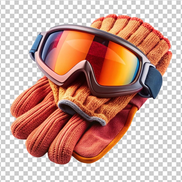 Ski goggles with orange and red lenses on transparent background