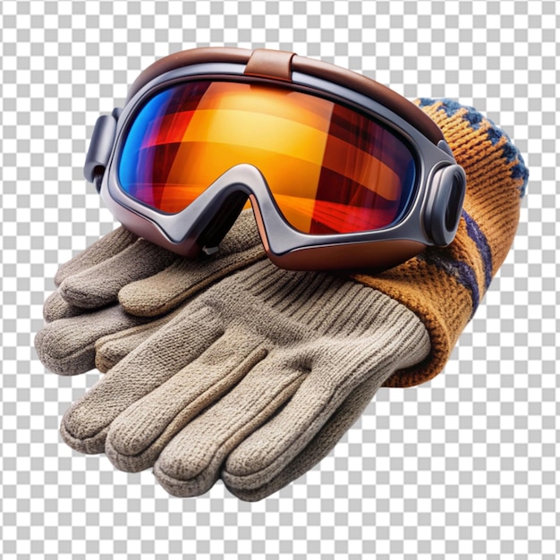 Ski goggles with orange and red lenses on transparent background