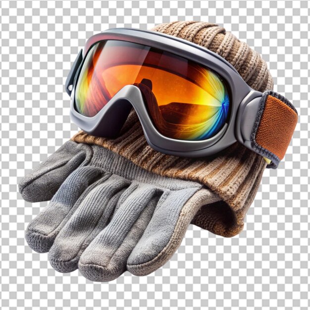 Ski goggles with orange and red lenses on transparent background