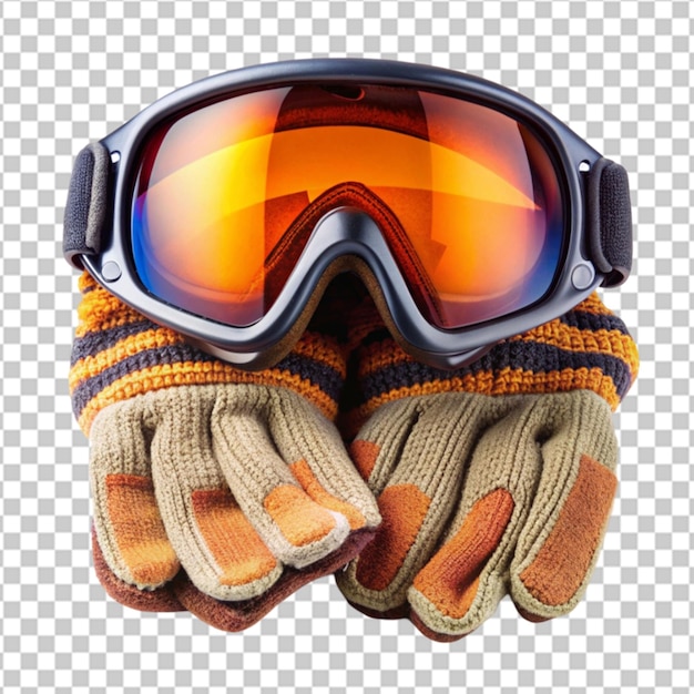 Ski goggles with orange and red lenses on transparent background