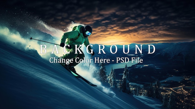 PSD skier making his way down a hill with the northern lights above him