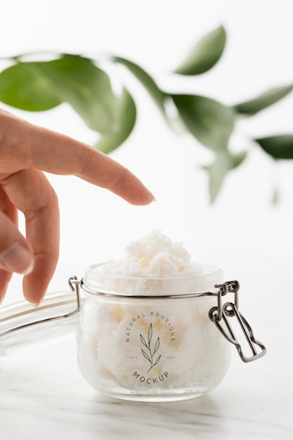 Skin care shea butter in jar mock-up arrangement